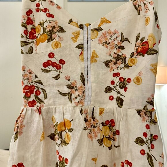 Reformation Dolci Fruit Print Linen Bustier Summer Midi Dress - Picture 3 of 5